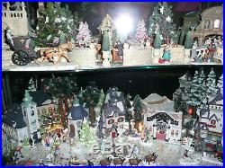 5 shelves Dicken's Christmas in the City Snow Village Bldgs People Trees Etc