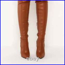 AZALEA WANG I STAY READY THIGH HIGH STILETTO BOOT IN COGNAC (Brand New)