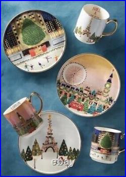 Anthropologie Christmas Time In The city Paris Plate Mug Set
