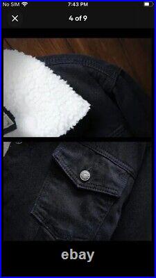 New Jean Jacket Black/white Fur With Button