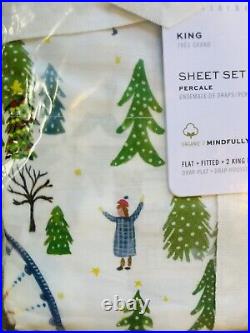 Pottery Barn Christmas In The City King Sheet Set Organic Percale COTTON Bedding