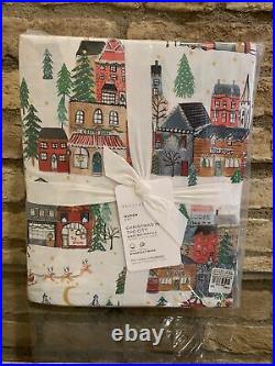 Pottery Barn Christmas In The City Organic Cotton Queen Sheet Set Bedding