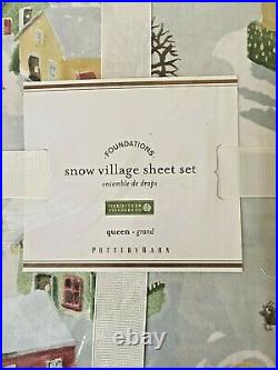 Pottery Barn Snow Village Organic Cotton Queen Sheet Set Bedding Sold Out Sealed